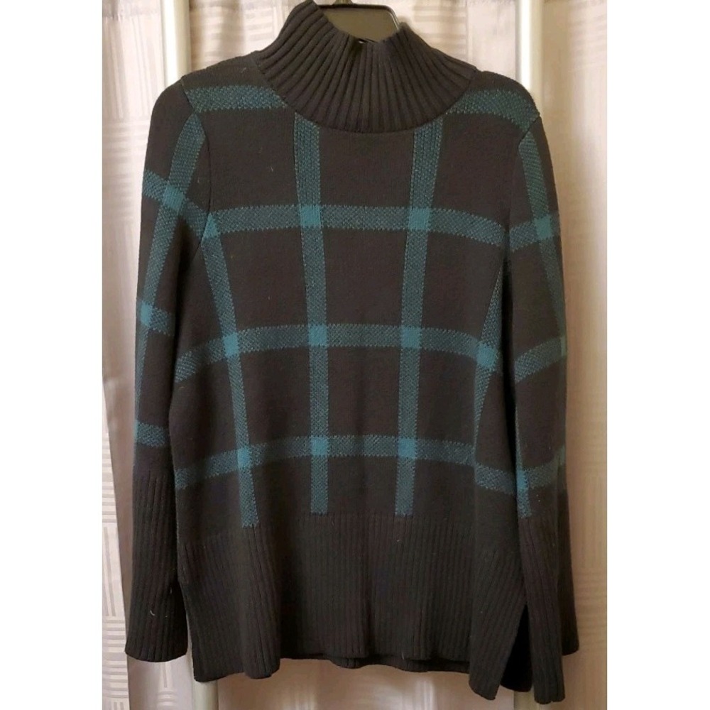Free Assembly Mock Turtleneck Med Black & Green Checked Cozy Warm Winter